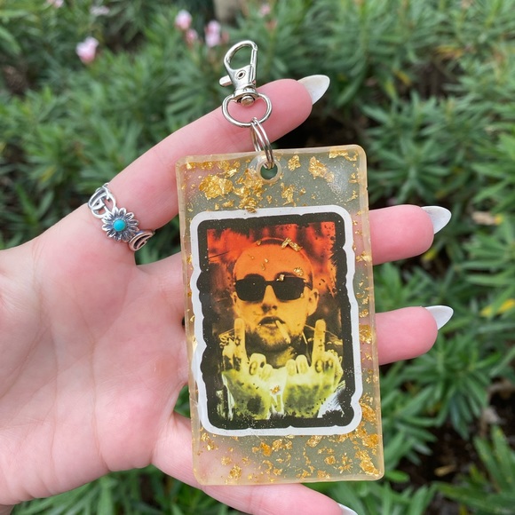 Mac Miller Cartoon & Gold Flakes Silver Hardware Keychain Bag Charm Resin Art - Picture 7 of 10